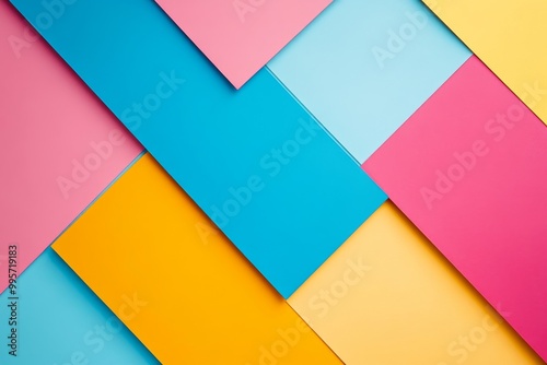 Colorful Geometric Arrangement of Paper Sheets in Vibrant Colors on a Flat Surface