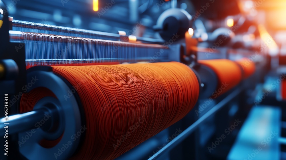 Fototapeta premium Textile weaving machines producing fabric in a modern textile mill, textile production, fabric manufacturing