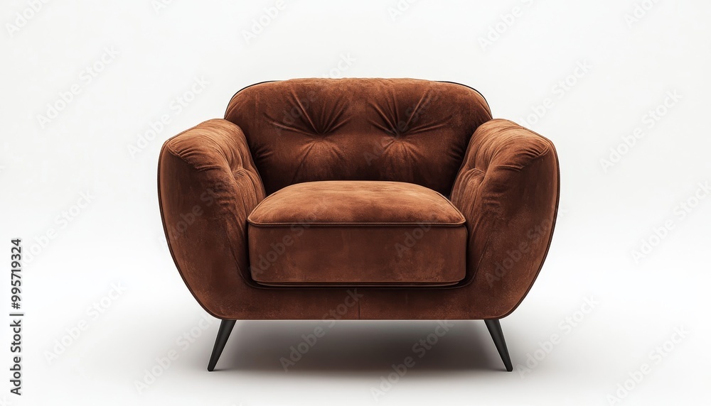 Stylish Brown Upholstered Armchair With a Comfortable Design and Modern Lines Stylish Brown Upholstered Armchair With a Comfortable Design and Modern Lines