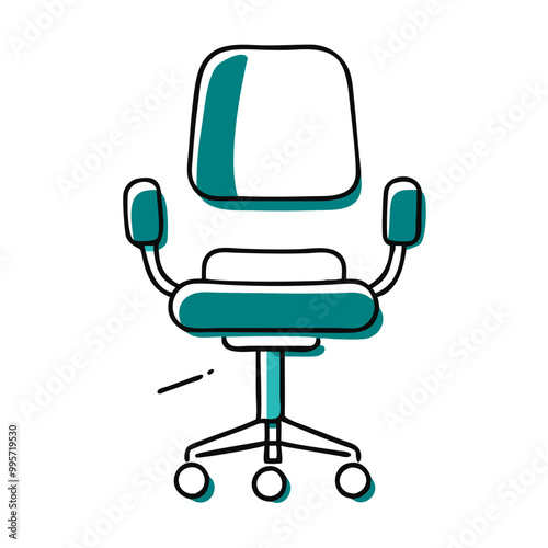 Office chair icon illustration, teal and white, workplace comfort and furniture concept