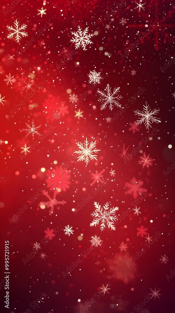 Red background with snowflakes, cartoon style, cute, Christmas theme Red background with snowflakes, cartoon style, cute, Christmas theme