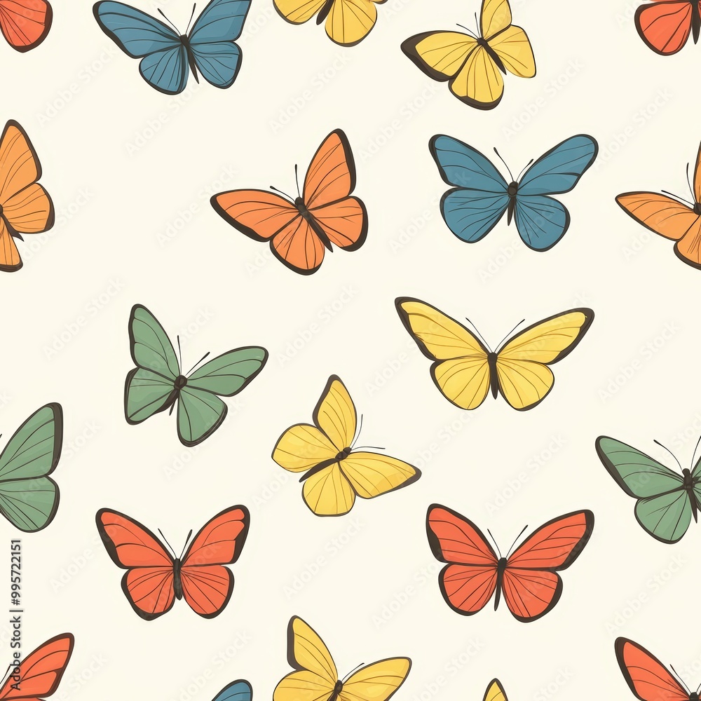 Colorful butterflies pattern on light background, seamless design for fabrics or wallpapers. Colorful butterflies pattern on light background, seamless design for fabrics or wallpapers.