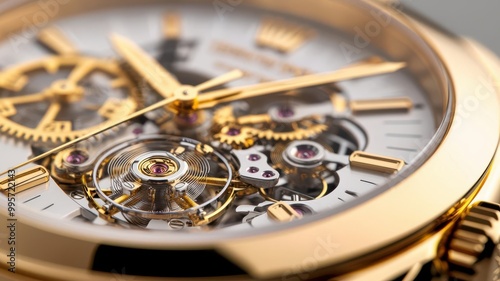 Wallpaper Mural A detailed shot of a gold-plated watch face, showing intricate mechanics, gold watch, luxury and precision Torontodigital.ca