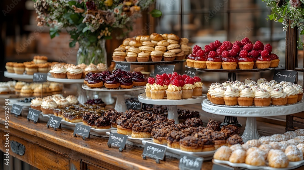 Exquisite Dessert Buffet A Tempting Assortment of Artisanal Pastries on Display Exquisite Dessert Buffet A Tempting Assortment of Artisanal Pastries on Display