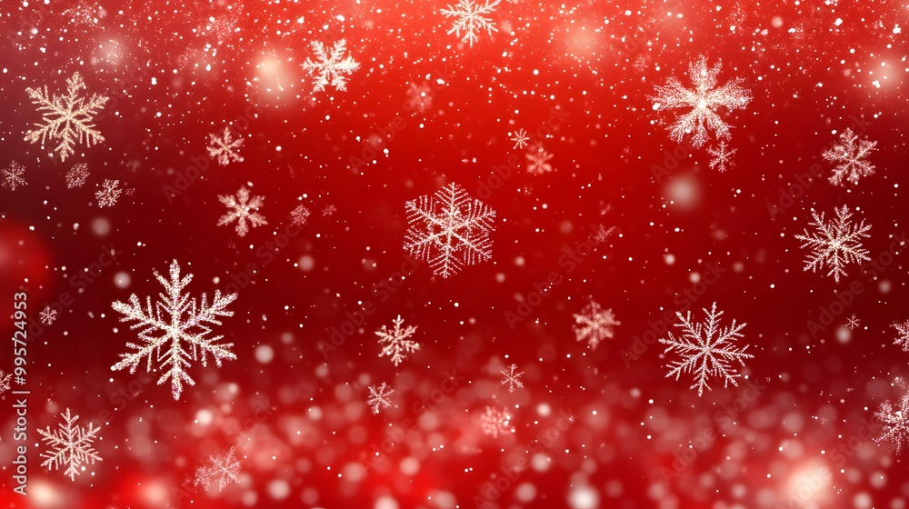 Red background with snowflakes, cartoon style, cute, Christmas theme Red background with snowflakes, cartoon style, cute, Christmas theme