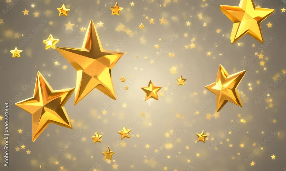 Golden Stars Falling on a Grey Background Golden Stars Falling on a Grey Background