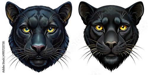 Black Panther Face Set Illustration on Transparent Background