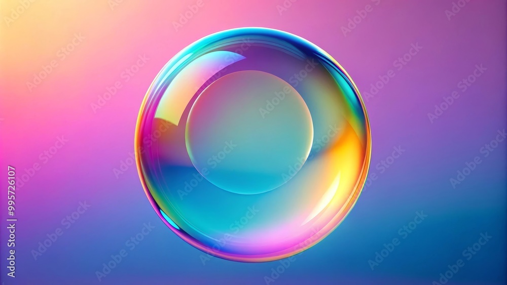 This abstract image features a transparent sphere with a smooth surface reflecting colorful gradients This abstract image features a transparent sphere with a smooth surface reflecting colorful gradients