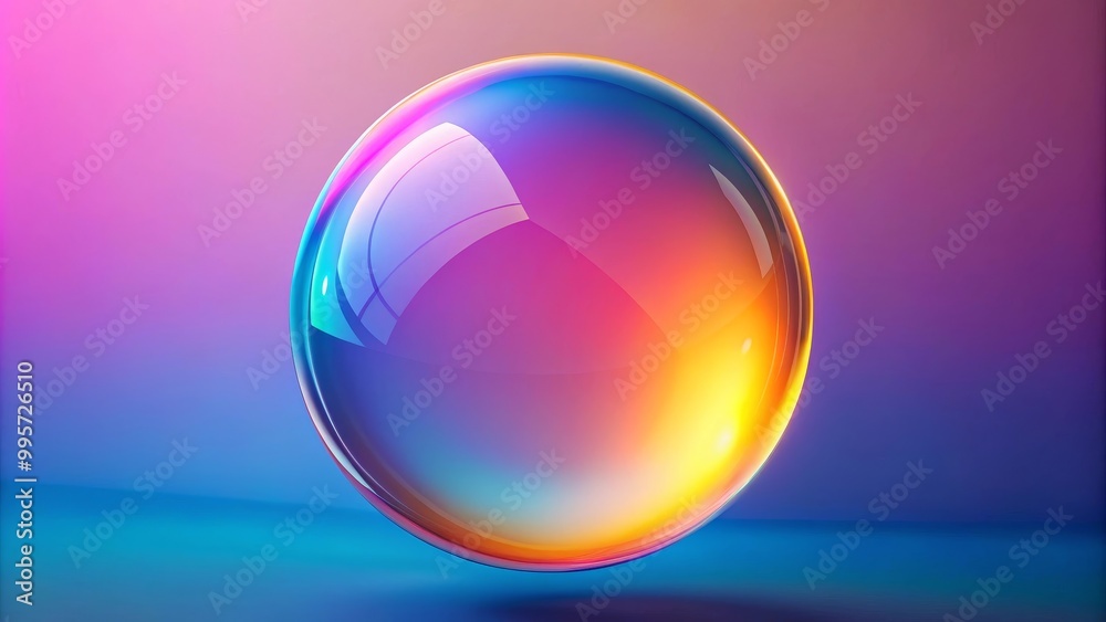 This abstract image features a transparent sphere with a smooth surface reflecting colorful gradients This abstract image features a transparent sphere with a smooth surface reflecting colorful gradients