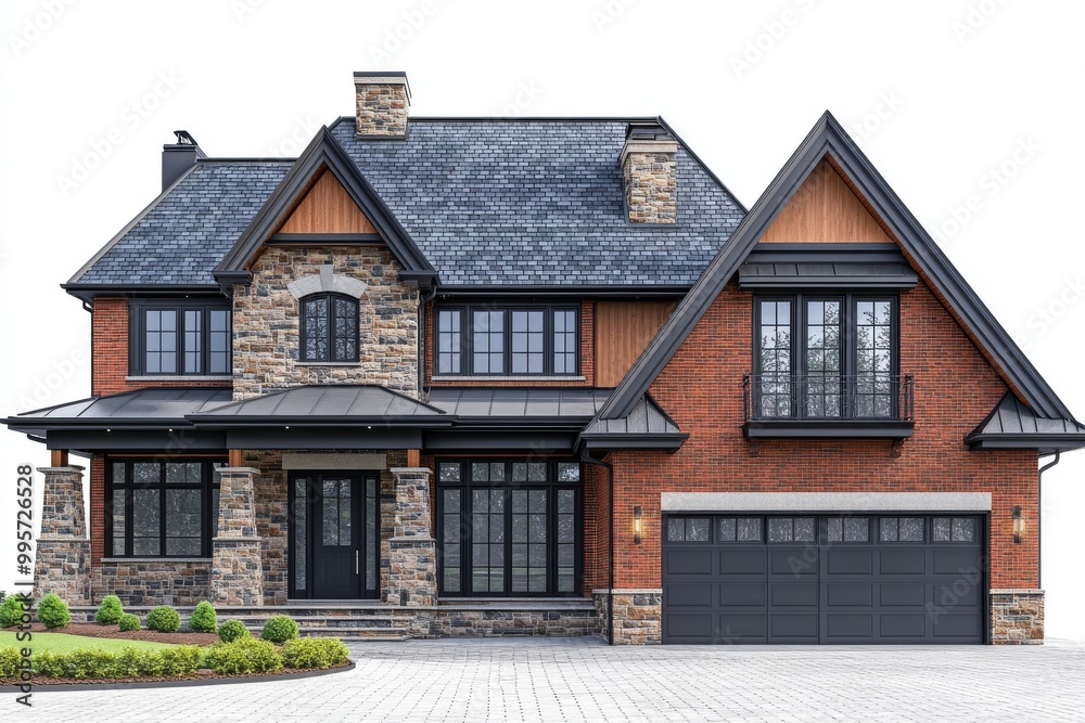 Beautiful Modern House Exterior Featuring Stone and Brick Design With Large Windows and a Garage Beautiful Modern House Exterior Featuring Stone and Brick Design With Large Windows and a Garage