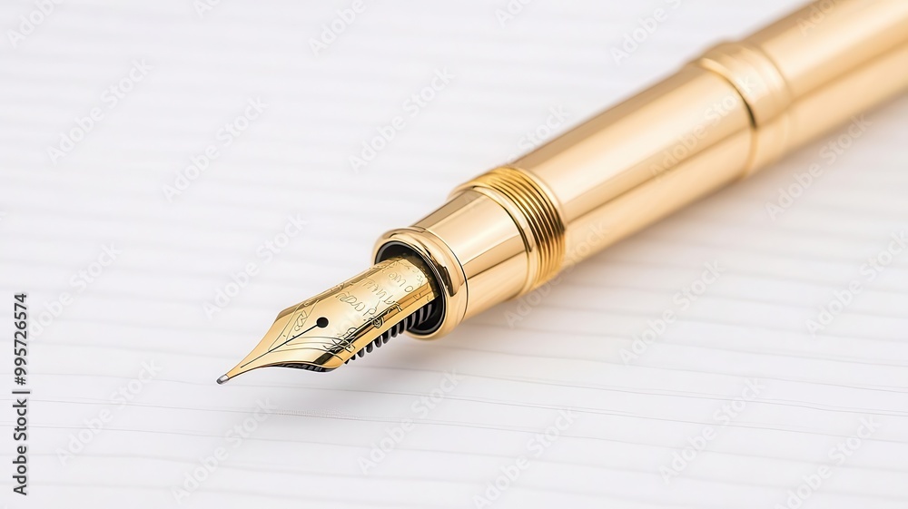 A gold-plated fountain pen writing on a luxurious paper, gold fountain pen, high-end stationery A gold-plated fountain pen writing on a luxurious paper, gold fountain pen, high-end stationery