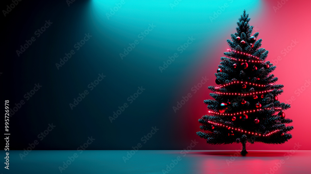 Christmas tree with lights against a colorful background. Christmas tree with lights against a colorful background.