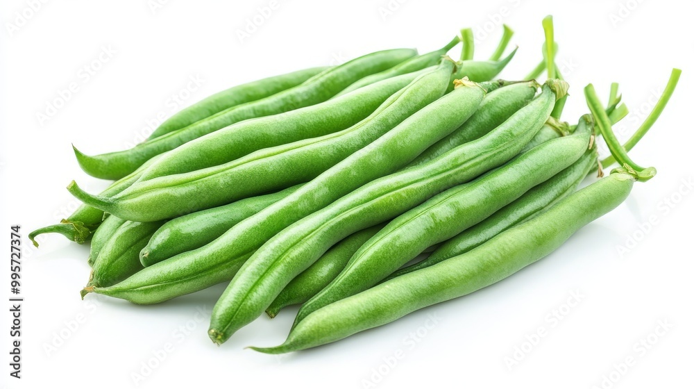 Fresh Green Beans Displayed on a White Background, Highlighting Their Vibrant Color and Freshness Fresh Green Beans Displayed on a White Background, Highlighting Their Vibrant Color and Freshness