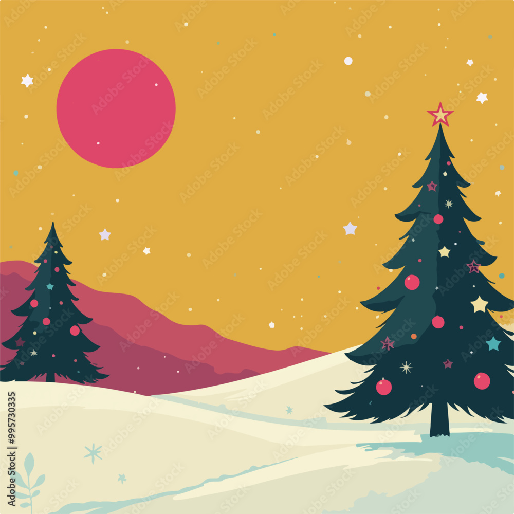 Festive Christmas Tree Forest at Night