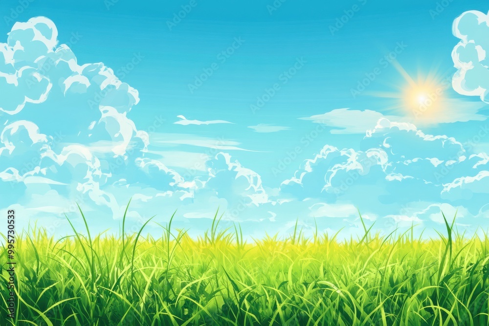 Background of a summer landscape with a green grass field and blue sky. Background of a summer landscape with a green grass field and blue sky.