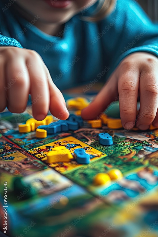 close-up of children playing board games. Selective focus