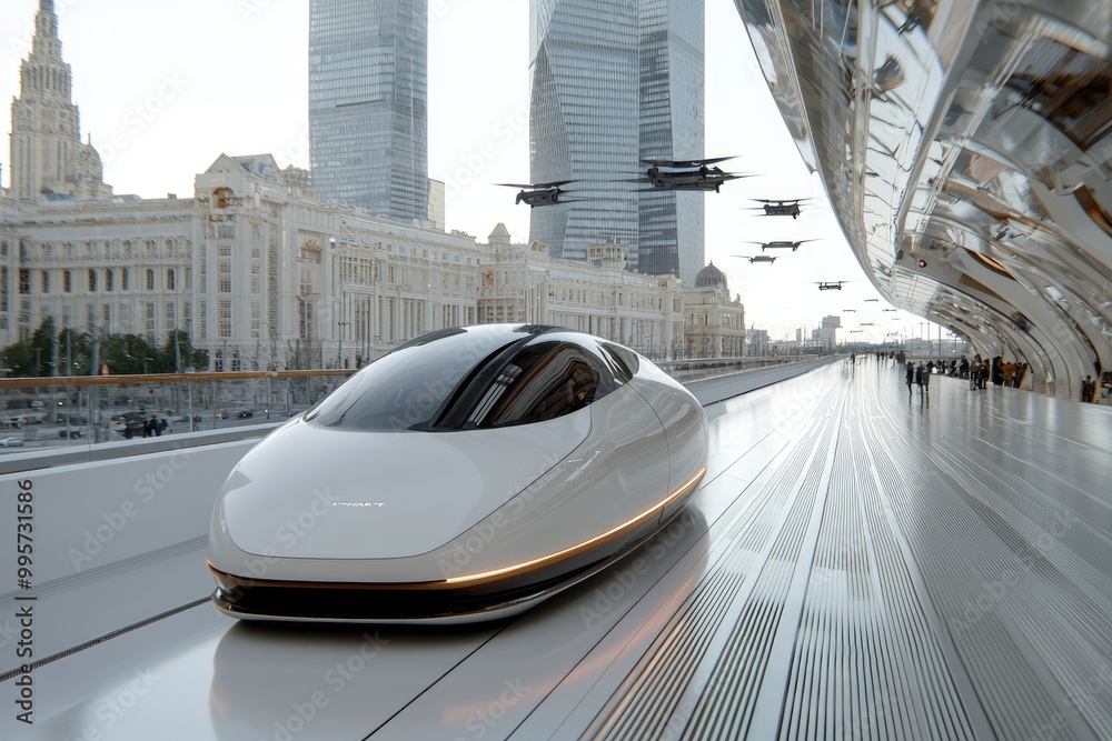 Futuristic transit center: A high-tech hub showcasing autonomous cars ...