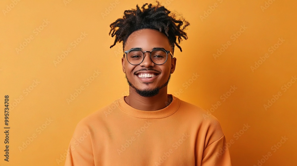 Fototapeta premium Smiling Young Man on Orange Background