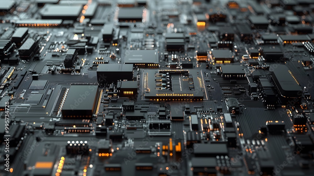 Futuristic grid of sleek tech components on a muted backdrop Futuristic grid of sleek tech components on a muted backdrop