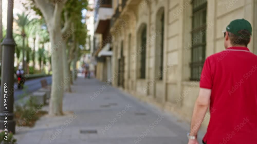Blurred pedestrians walking along a tree-lined outdoor street with historic buildings on a sunny day. Blurred pedestrians walking along a tree-lined outdoor street with historic buildings on a sunny day.