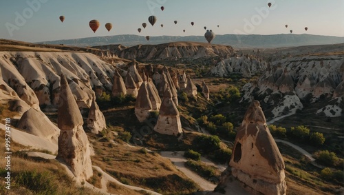 A sea of hot air balloons fills the sky over Cappadocia, creating an unforgettable scene photo