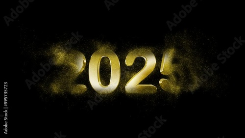 Transition seamlessly from 2024 to 2025 with a particle dissolve effect. The elegant 3D golden text creates a refined New Year celebration visual, perfect for New Year's Eve events