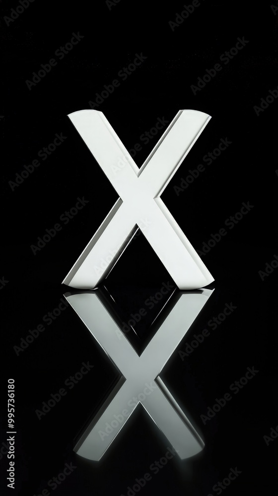 Large white X sign on a reflective black surface symbolizing social media interaction and digital communication with a modern, minimalist design Large white X sign on a reflective black surface symbolizing social media interaction and digital communication with a modern, minimalist design