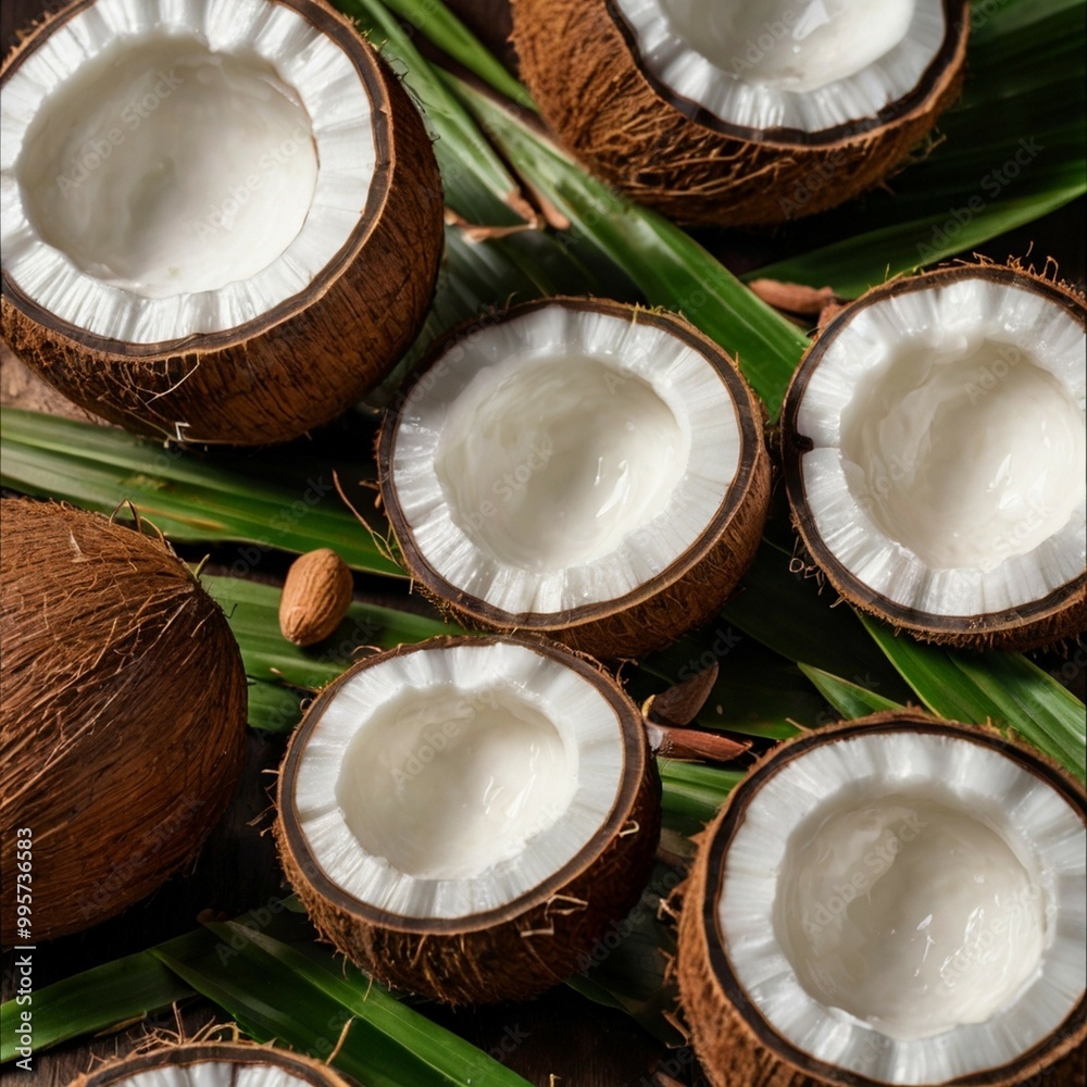 Coconut and oil on Sea Beach with coconut tree Coconut and oil on Sea Beach with coconut tree