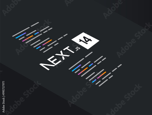 Next JS 14 updates new features javascript framework open source programming language front end develeloper website version 14 coding software with single page application technology vector eps