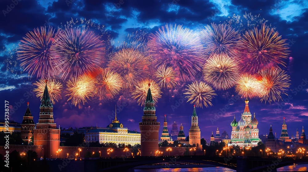 Fototapeta premium New Year's Eve Celebrations and Fireworks in Major Cities Around The World, Generative AI