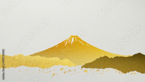和紙に描いた金色の富士山
