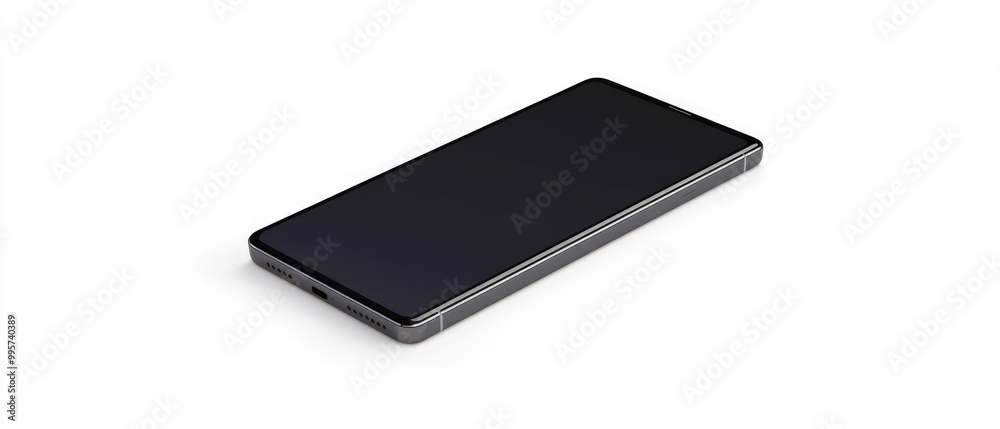 Smartphone Viewed from a Quarter Perspective Against a White Background, Emphasizing Large Screen Size and Sleek, Modern Design for a Minimalistic and Elegant Presentation Smartphone Viewed from a Quarter Perspective Against a White Background, Emphasizing Large Screen Size and Sleek, Modern Design for a Minimalistic and Elegant Presentation