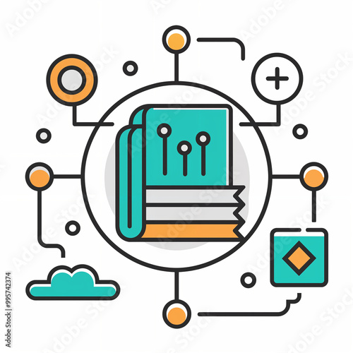 flat colored outline icon around shapestechnology