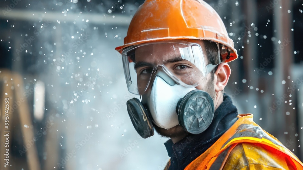 construction worker in a protective mask. Selective focus construction worker in a protective mask. Selective focus