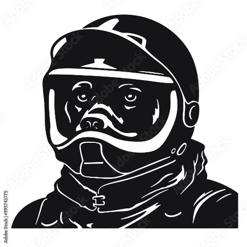 black and white illustration of a dog Aviator With Pilot Cap & Goggles