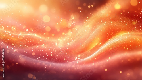 Warm Coral And Gold Abstract Waves With Glowing Bokeh Lights