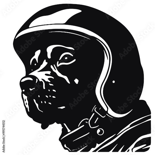 black and white illustration of a dog Aviator With Pilot Cap & Goggles