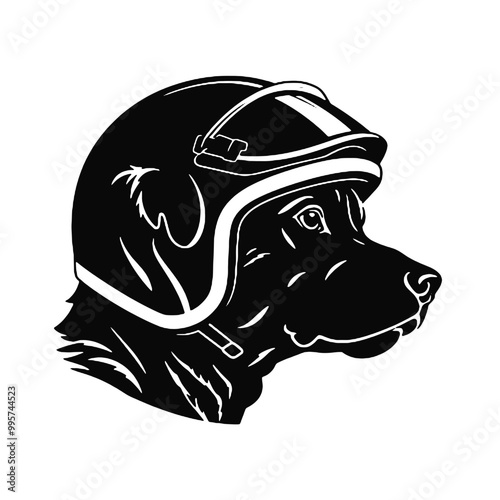 black and white illustration of a dog Aviator With Pilot Cap & Goggles