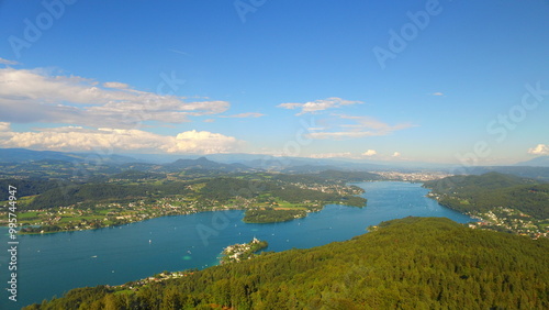 View from the tallest world wooden tower, Austria/Osterreich, Klagenfurt. 300 ft tall. photo