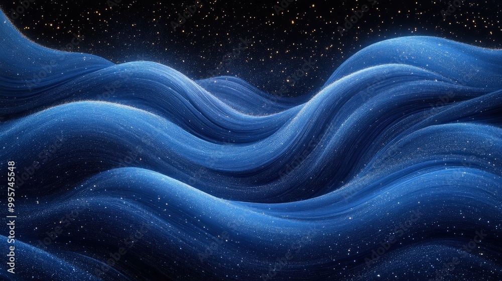 Cosmic Blue Waves With Starry Night Sky Cosmic Blue Waves With Starry Night Sky