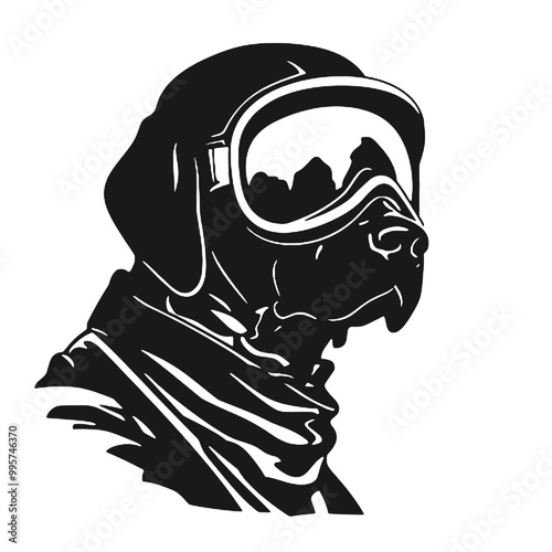 black and white portrait of a dog  Aviator With Pilot Cap & Goggles