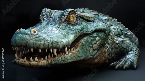 Close-Up of a Crocodile's Head with Sharp Teeth