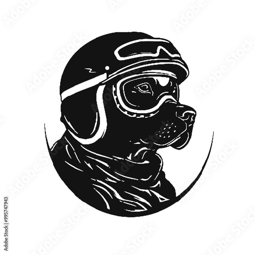 Dog Aviator With Pilot Cap & Goggles silhouette vector illustration transparent background