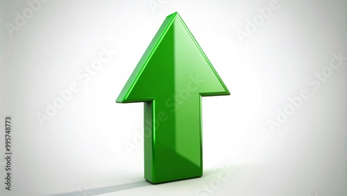 Green arrow is pointing up on a white background, representing success and growth