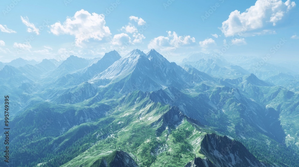 Fototapeta premium A panoramic view from the highest peak. Scenic views on mountain peaks