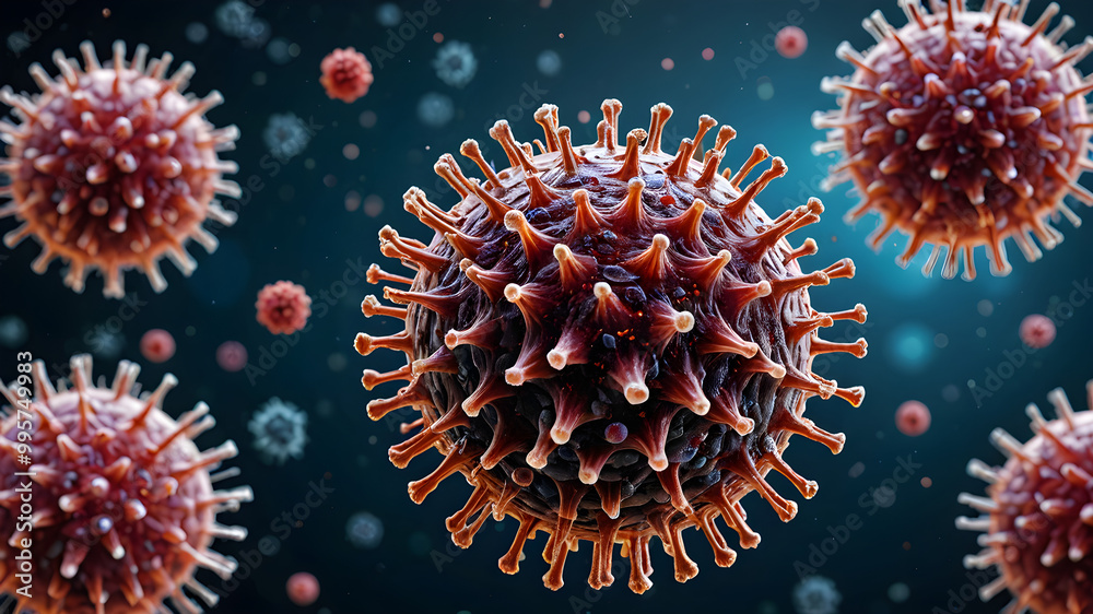 Coronavirus disease COVID-19 infection illustration. Influenza covid virus cells. New XEC Covid-19 close up. Generative AI. Coronavirus disease COVID-19 infection illustration. Influenza covid virus cells. New XEC Covid-19 close up. Generative AI.