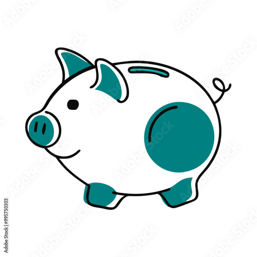 Piggy bank side view icon, teal and white, savings and financial security concept