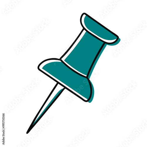 Pushpin icon illustration, teal and white, organization and reminder concept