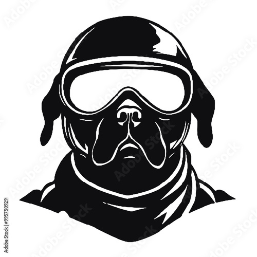 Dog Aviator With Pilot Cap & Goggles silhouette vector illustration transparent background