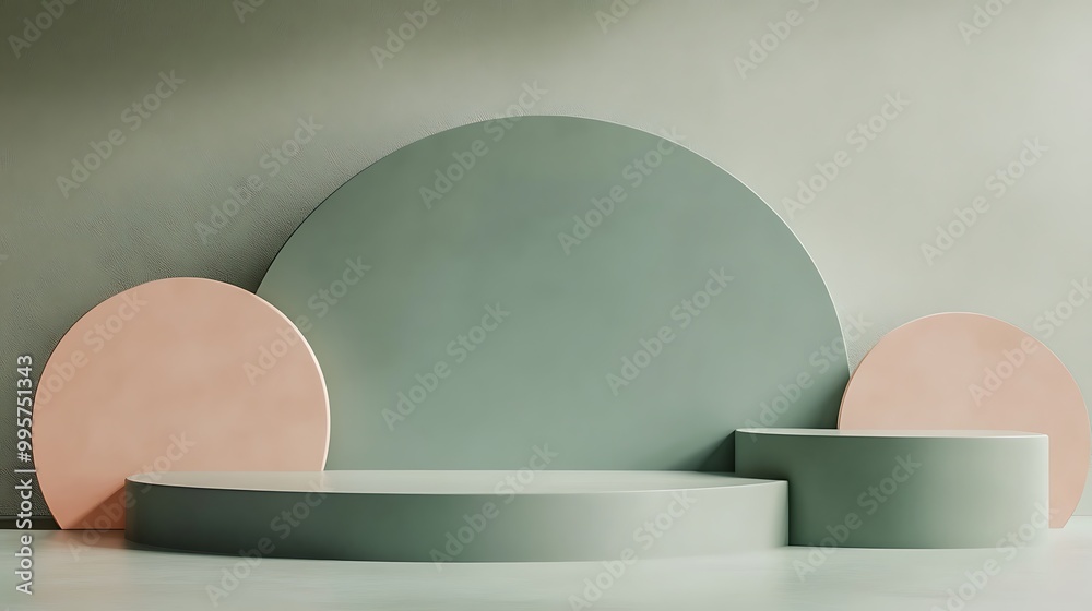 Fototapeta premium Minimalist Abstract Architecture with Pastel and Neon Lighting Featuring Geometric Shapes, Circular Platforms, and Soft Shadows for Futuristic and Artistic Stage Design